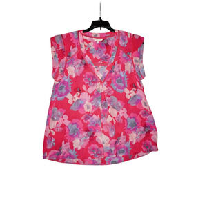 Rebecca Taylor Silk Floral Blouse - Size 6 - Pink Purple Poppy Print - 100% Silk